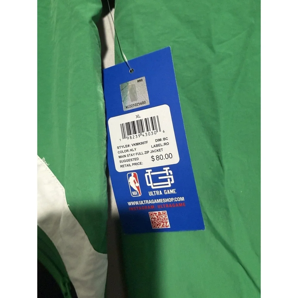 nwt nba ultra game green black boston celtics full zip basic jacket, men's xl